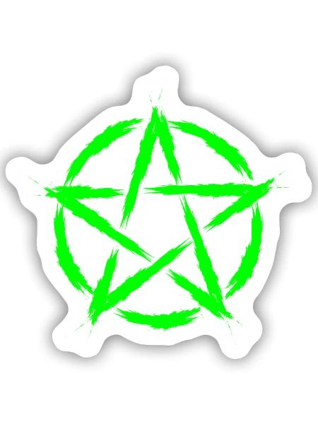 Pentagram symbol grøn - Sticker størrelse S (10 x 10 cm) - mat hvid - Foran