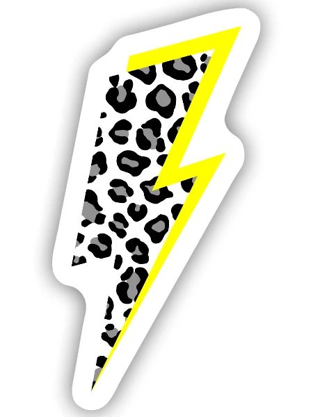 Blitz Leoparden Muster mit Neon-Gelben Schatten - Sticker Größe S (10 x 10 cm) - Mattweiß - Vorne