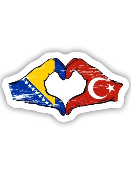 Bosnien Türkei Flagge Hände Herzform used - Sticker Größe S (10 x 10 cm) - Mattweiß - Vorne