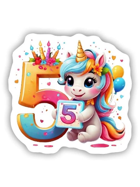 NUMBER 5 YEARS UNICORN 5TH BIRTHDAY - Sticker size S (10 x 10 cm) - white matte - Front