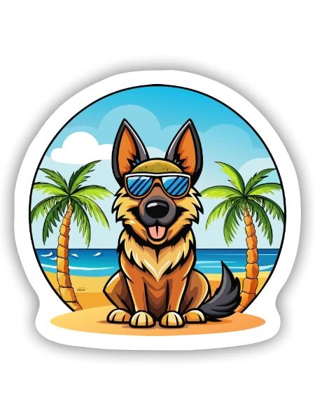 Deutsche Schafpudel Hunderasse Cartoon Sonnenbrille - Sticker Größe S (10 x 10 cm) - Mattweiß - Vorne