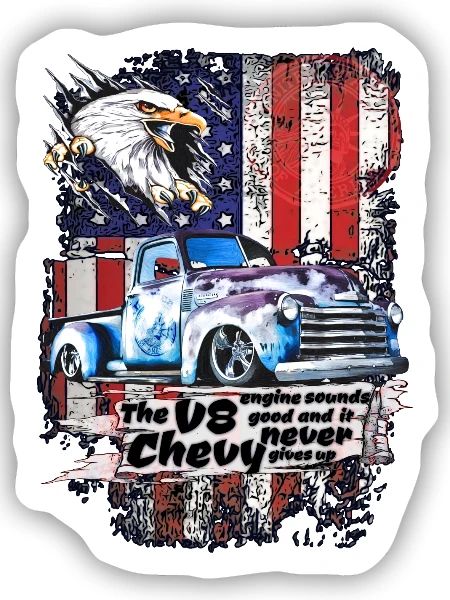 V8 Adler Truck Retro USA Flagge - Sticker Größe S (10 x 10 cm) - Mattweiß - Vorne