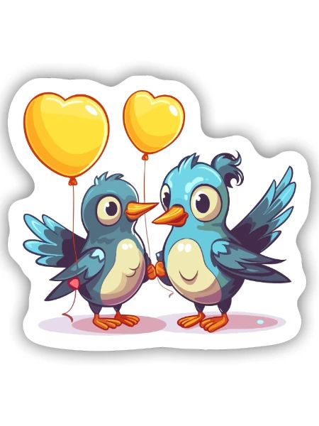 Jay Birds Kawaii Cartoon Haustier spielt mit Luftballons - Sticker Größe S (10 x 10 cm) - Mattweiß - Vorne