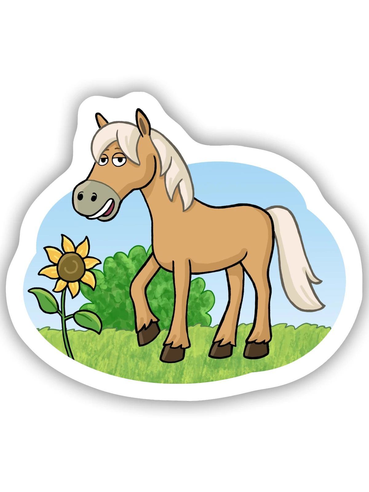 Lustiges Pferd auf Wiese - Sticker Größe S (10 x 10 cm) - Mattweiß - Vorne