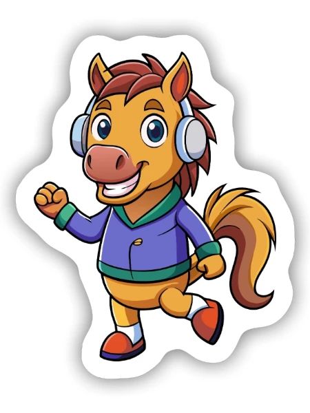 Pferd Lustige Zeichentrickfigur Kopfhörer Musik - Sticker Größe S (10 x 10 cm) - Mattweiß - Vorne