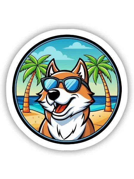 Sibirische Trikolore Hunderasse Cartoon Beach - Sticker Größe S (10 x 10 cm) - Mattweiß - Vorne