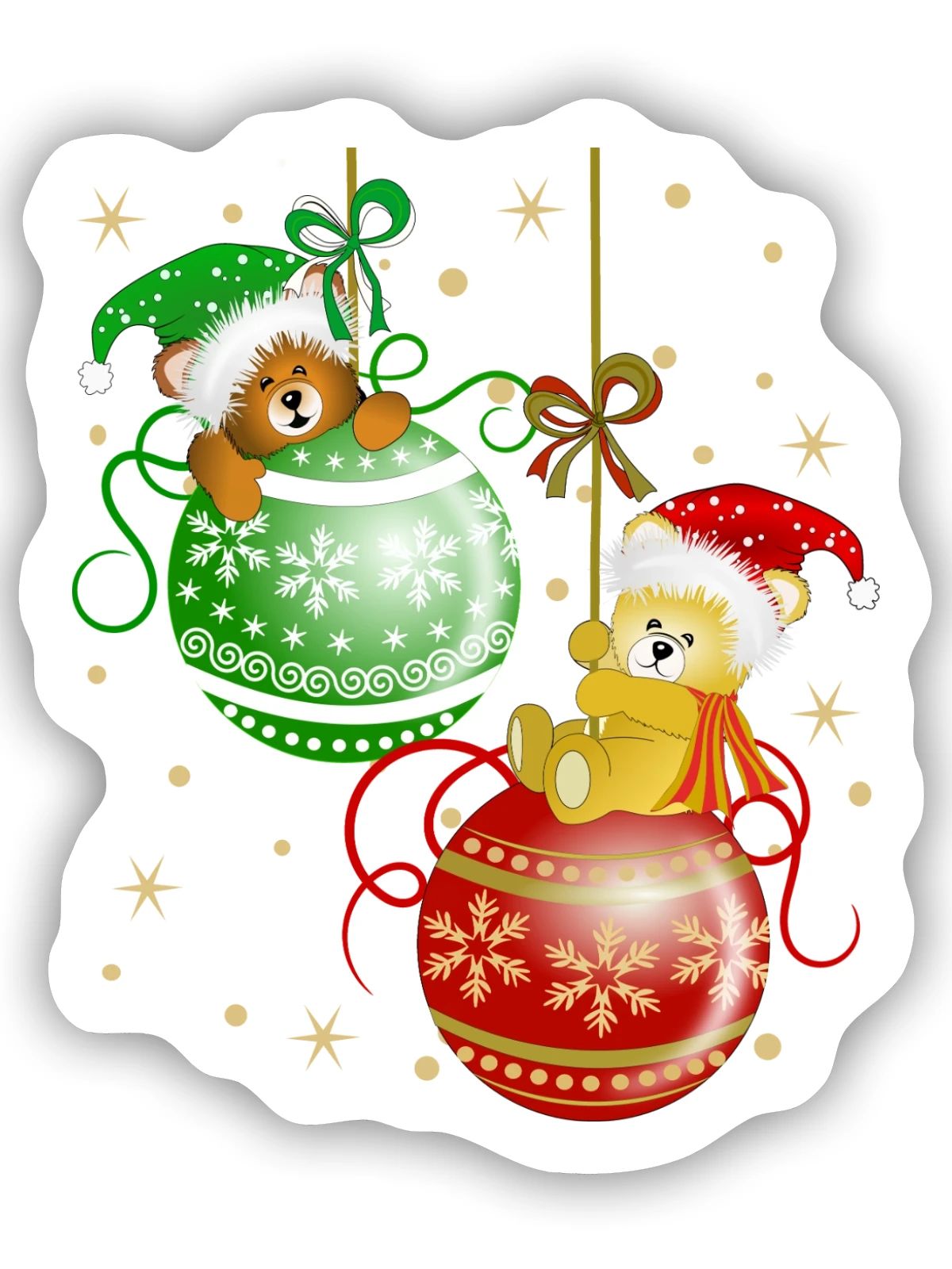 Bärchen auf Weihnachtskugeln Bär Weihnachtsdeko - Sticker Größe S (10 x 10 cm) - Mattweiß - Vorne