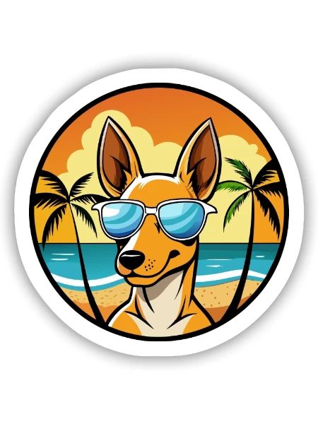 Podenco Ibizenco Hunderasse Cartoon Sonnenbrille Strand - Sticker Größe S (10 x 10 cm) - Mattweiß - Vorne