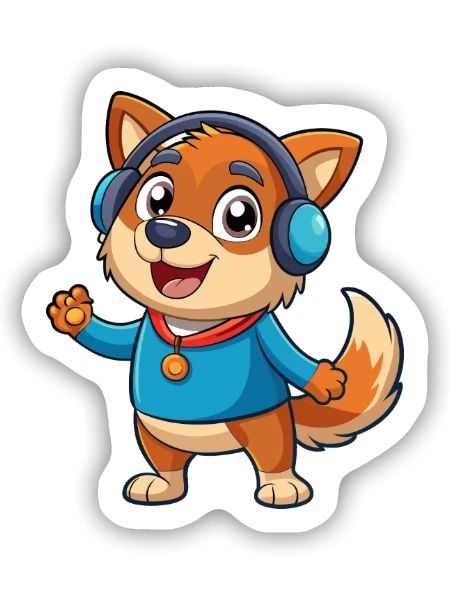 Hund Lustige Zeichentrickfigur Kopfhörer Musik - Sticker Größe S (10 x 10 cm) - Mattweiß - Vorne