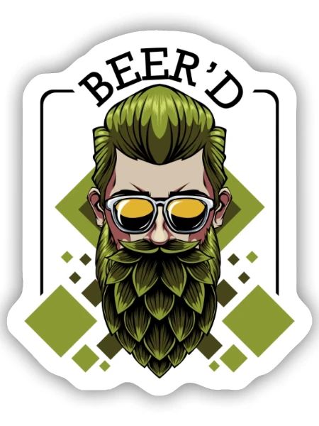 Beer‘d Bier Brauen Bart Wortspiel Brauer Geschenk - Sticker Größe S (10 x 10 cm) - Mattweiß - Vorne