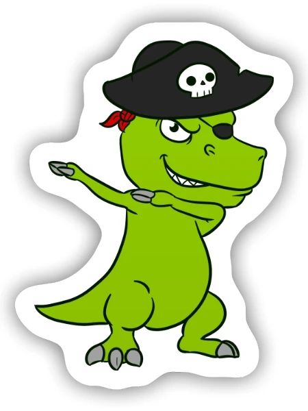 Pirat Dino Dinosaurier Piraten - Sticker Größe S (10 x 10 cm) - Mattweiß - Vorne