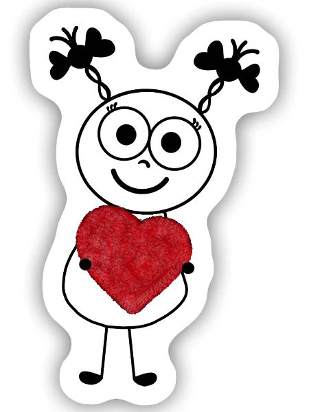 Süßes Strichmännchen mit Plüschherz von SueLYSue - Sticker Größe S (10 x 10 cm) - Mattweiß - Vorne