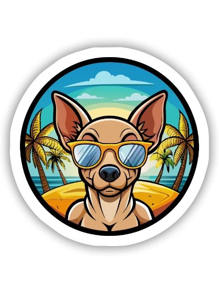 Mexikanische haarlose Hunderasse Cartoon Sonnenbrille Strand - Sticker Größe S (10 x 10 cm) - Mattweiß - Vorne