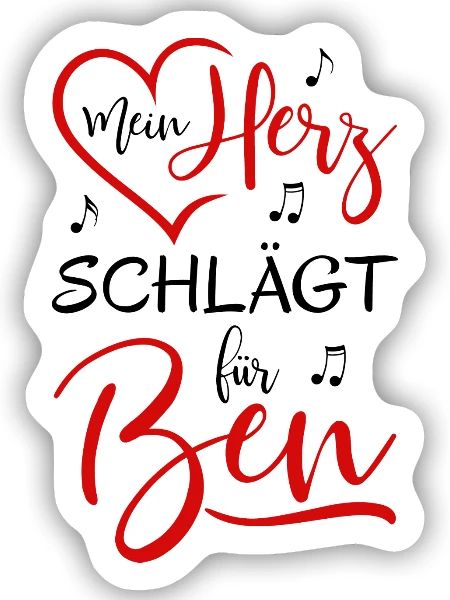 Mein Herz schlägt für Ben - Sticker Größe S (10 x 10 cm) - Mattweiß - Vorne