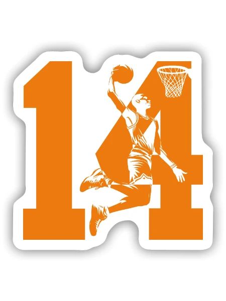 NUMMER 14 BASKETBALL 14. GEBURTSTAG - Sticker Größe S (10 x 10 cm) - Mattweiß - Vorne