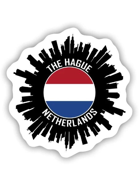 Den Haag Skyline Niederlande Flagge Reisesouvenir - Sticker Größe S (10 x 10 cm) - Mattweiß - Vorne