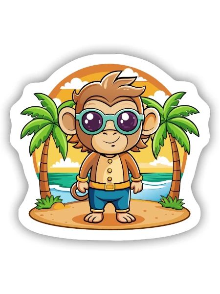 Lunettes de soleil de plage d’été de dessin animé drôle de singe - Sticker taille S (10 x 10 cm) - blanc mat - Devant
