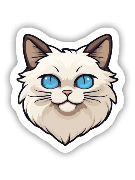 Birma Heilige Katze Karikatur Aquarell Illustration - Sticker Größe S (10 x 10 cm) - Mattweiß - Vorne