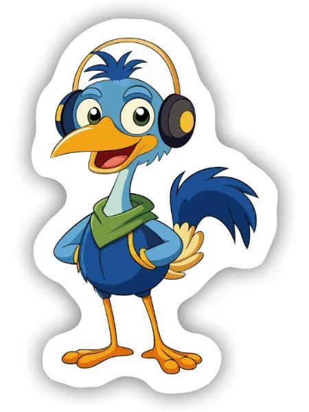 Emu Lustige Zeichentrickfigur Kopfhörermusik - Sticker Größe S (10 x 10 cm) - Mattweiß - Vorne