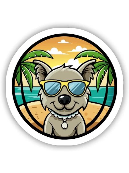 Pumi Hunderasse Cartoon Sonnenbrille Strand - Sticker Größe S (10 x 10 cm) - Mattweiß - Vorne