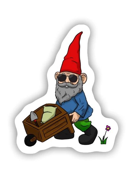 Gartenzwerg Schubkarren Garten Zwerg Schaufel - Sticker Größe S (10 x 10 cm) - Mattweiß - Vorne