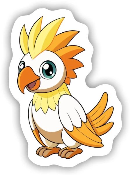 Kakadu Niedliche Maskottchen Zeichentrickfigur Kawaii - Sticker Größe S (10 x 10 cm) - Mattweiß - Vorne