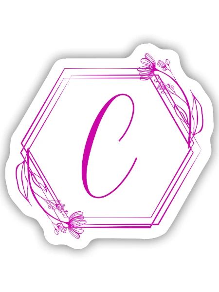 Monogramm C Florales Hexagon-Design - Sticker Größe S (10 x 10 cm) - Mattweiß - Vorne
