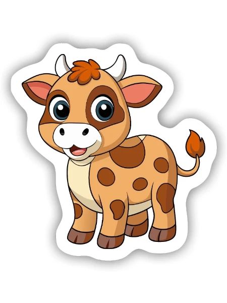 Kuh Niedliche Maskottchen Zeichentrickfigur Kawaii - Sticker Größe S (10 x 10 cm) - Mattweiß - Vorne