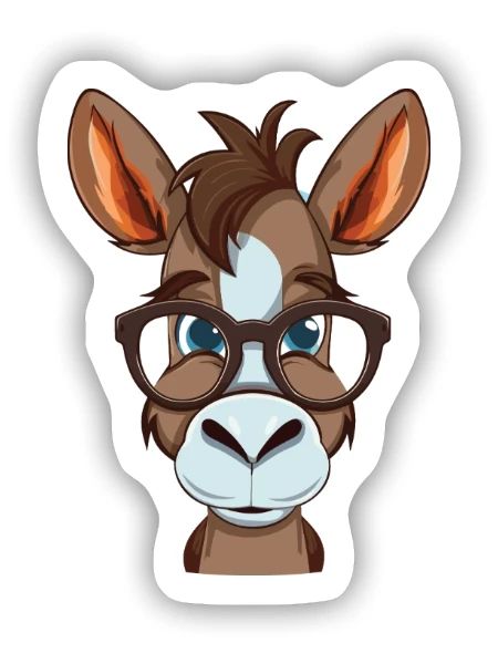 Esel trägt Brille Cartoon Kawaii Illustration - Sticker Größe S (10 x 10 cm) - Mattweiß - Vorne