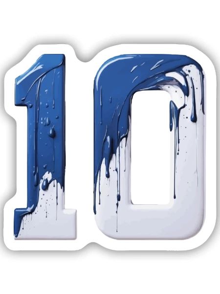 NR. 10 NUMMER 10 BLAU WEIß 10. GEBURTSTAG - Sticker Größe S (10 x 10 cm) - Mattweiß - Vorne