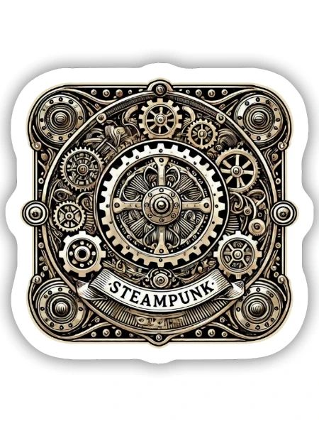 Steampunk Logo - Sticker Größe S (10 x 10 cm) - Mattweiß - Vorne
