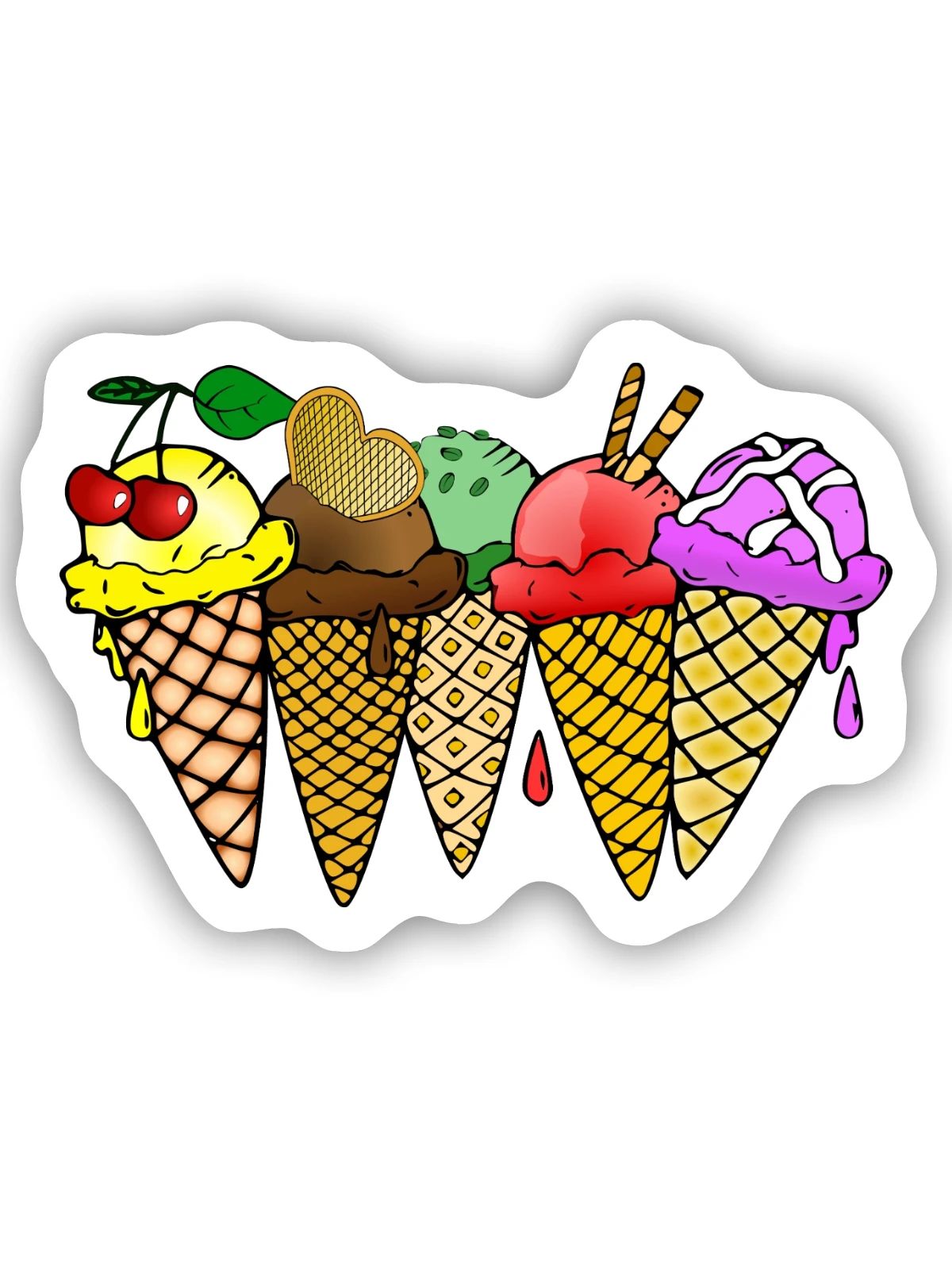 Eis Vanilleeis Schokoladeneis Erdbeereis Himbeere - Sticker Größe S (10 x 10 cm) - Mattweiß - Vorne