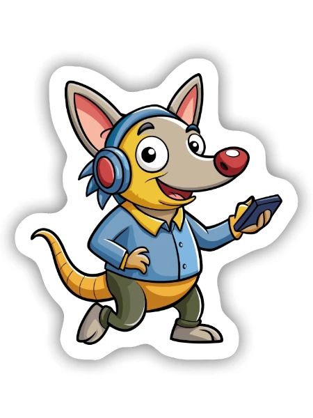 Aardvark Funny Cartoon Character Casque Musique - Sticker taille S (10 x 10 cm) - blanc mat - Devant