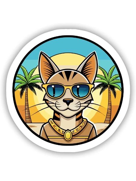 Arabische ägyptische Mau-Katzenrasse Cartoon-Sonnenbrille - Sticker Größe S (10 x 10 cm) - Mattweiß - Vorne