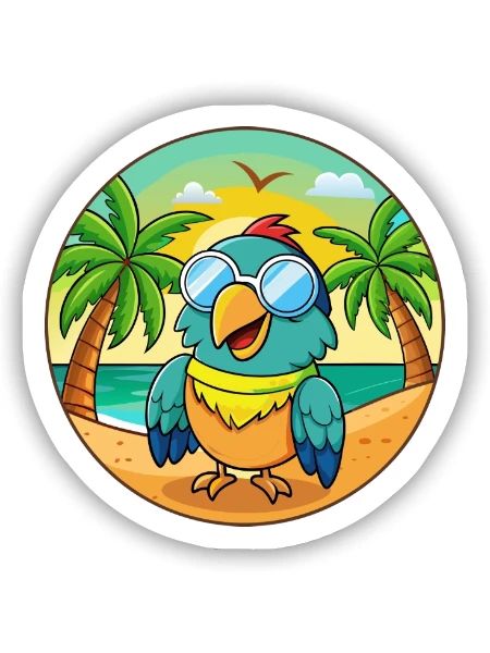 Papagei Lustige Cartoon Sommer Strand Sonnenbrille - Sticker Größe S (10 x 10 cm) - Mattweiß - Vorne
