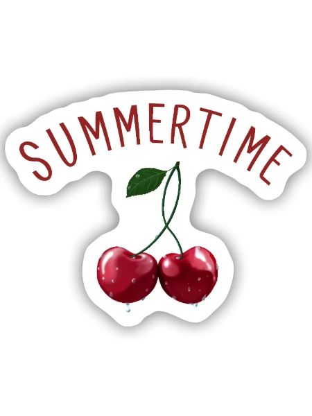 Summertime - Kirschen mit rotem Schriftzug - Sticker Größe S (10 x 10 cm) - Mattweiß - Vorne
