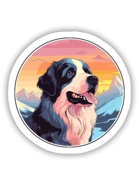 Landseer Hunderasse Karikatur Kawaii Aquarell - Sticker Größe S (10 x 10 cm) - Mattweiß - Vorne