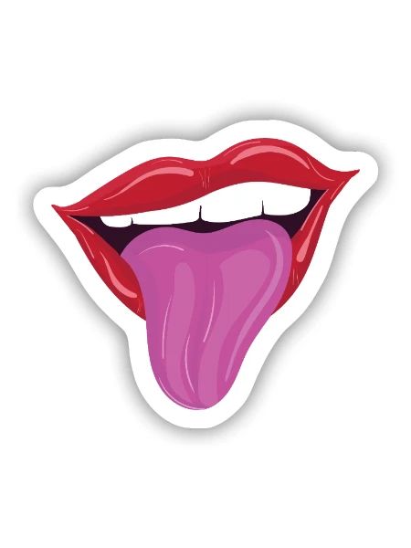 Rausgestreckte Zunge - Freche rote Lippen - Sticker Größe S (10 x 10 cm) - Mattweiß - Vorne