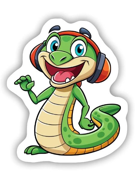 Schlange Lustige Zeichentrickfigur Kopfhörer Musik - Sticker Größe S (10 x 10 cm) - Mattweiß - Vorne