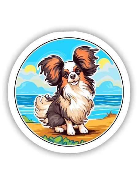 Papillon Hund Rasse Cartoon Kawaii Clipart Hund Haustier - Sticker Größe S (10 x 10 cm) - Mattweiß - Vorne