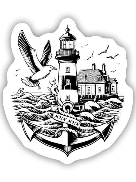Küstenlandschaft Moin Moin 2 - Sticker Größe S (10 x 10 cm) - Mattweiß - Vorne