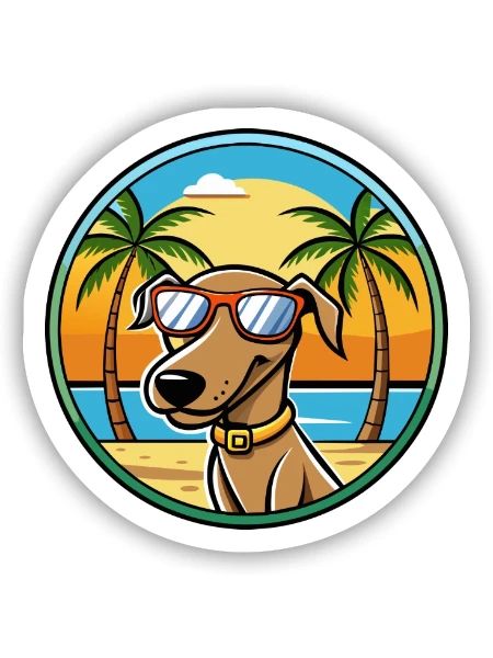 Plott Hound Hund Rasse Cartoon Sonnenbrille Strand - Sticker Größe S (10 x 10 cm) - Mattweiß - Vorne