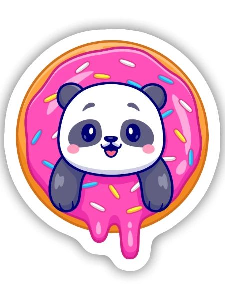 Süßes Pandababy und ein süßer Dounat - Sticker Größe S (10 x 10 cm) - Mattweiß - Vorne