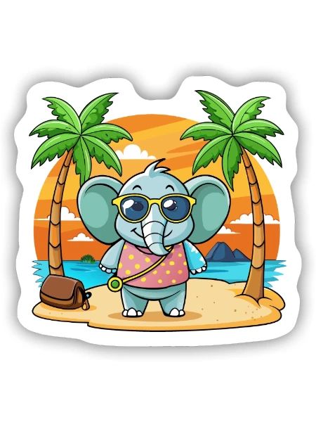Elefant Lustige Cartoon Sommer Strand Sonnenbrille - Sticker Größe S (10 x 10 cm) - Mattweiß - Vorne