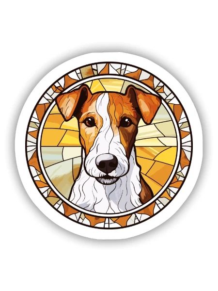 Foxterrier Glatte Hunderasse Buntglas Colorfu - Sticker Größe S (10 x 10 cm) - Mattweiß - Vorne