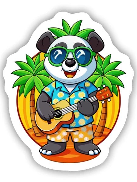 Funny Panda Summer Beach Sunglasses Hawaiian - Sticker size S (10 x 10 cm) - white matte - Front