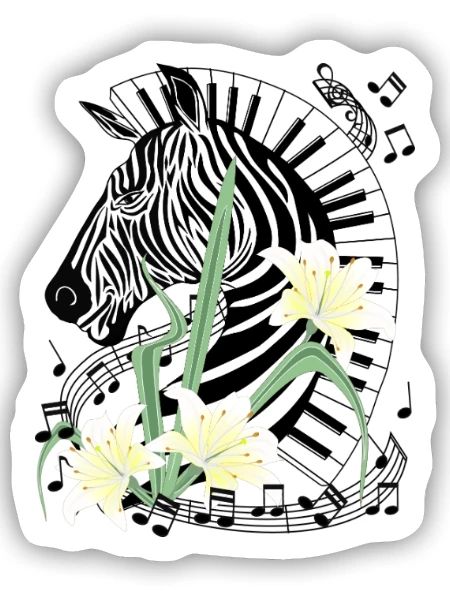 Klavier Zebra Piano Lilien Musik Keyboard Flügel - Sticker Größe S (10 x 10 cm) - Mattweiß - Vorne