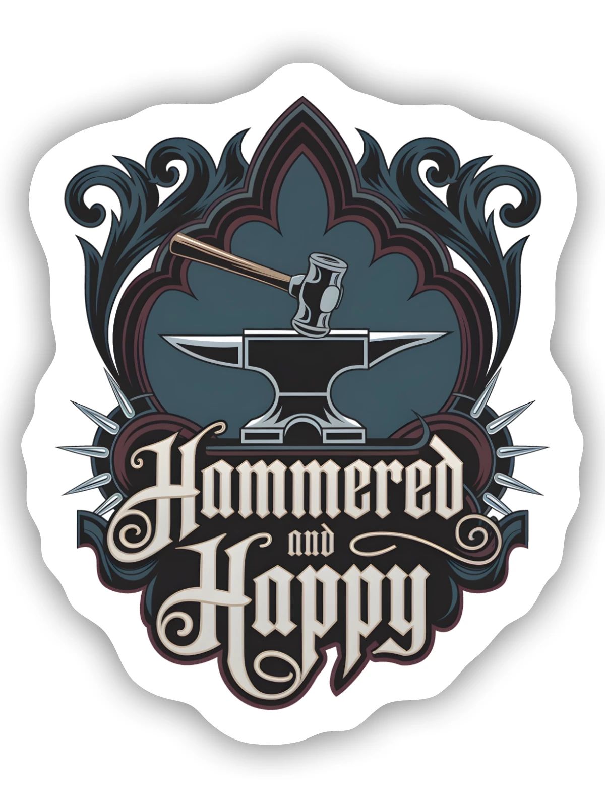 Gehämmert und glücklich - Sticker Größe S (10 x 10 cm) - Mattweiß - Vorne