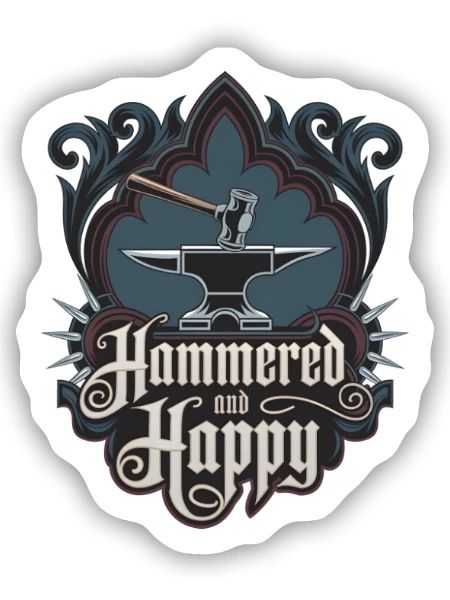 Gehämmert und glücklich - Sticker Größe S (10 x 10 cm) - Mattweiß - Vorne