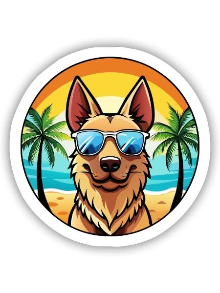 Dutch Shepherd Dog Breed Cartoon Sunglasses Beach - Sticker size S (10 x 10 cm) - white matte - Front